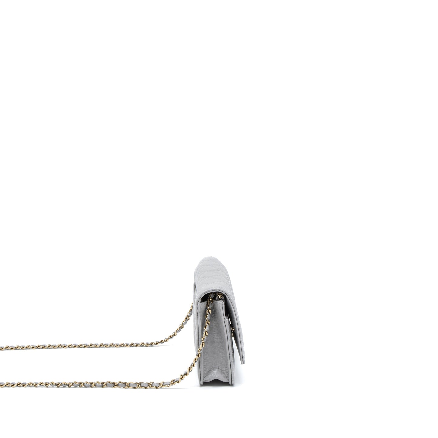 Chanel Classic Wallet on Chain Caviar Light Grey LGHW (Microchip)