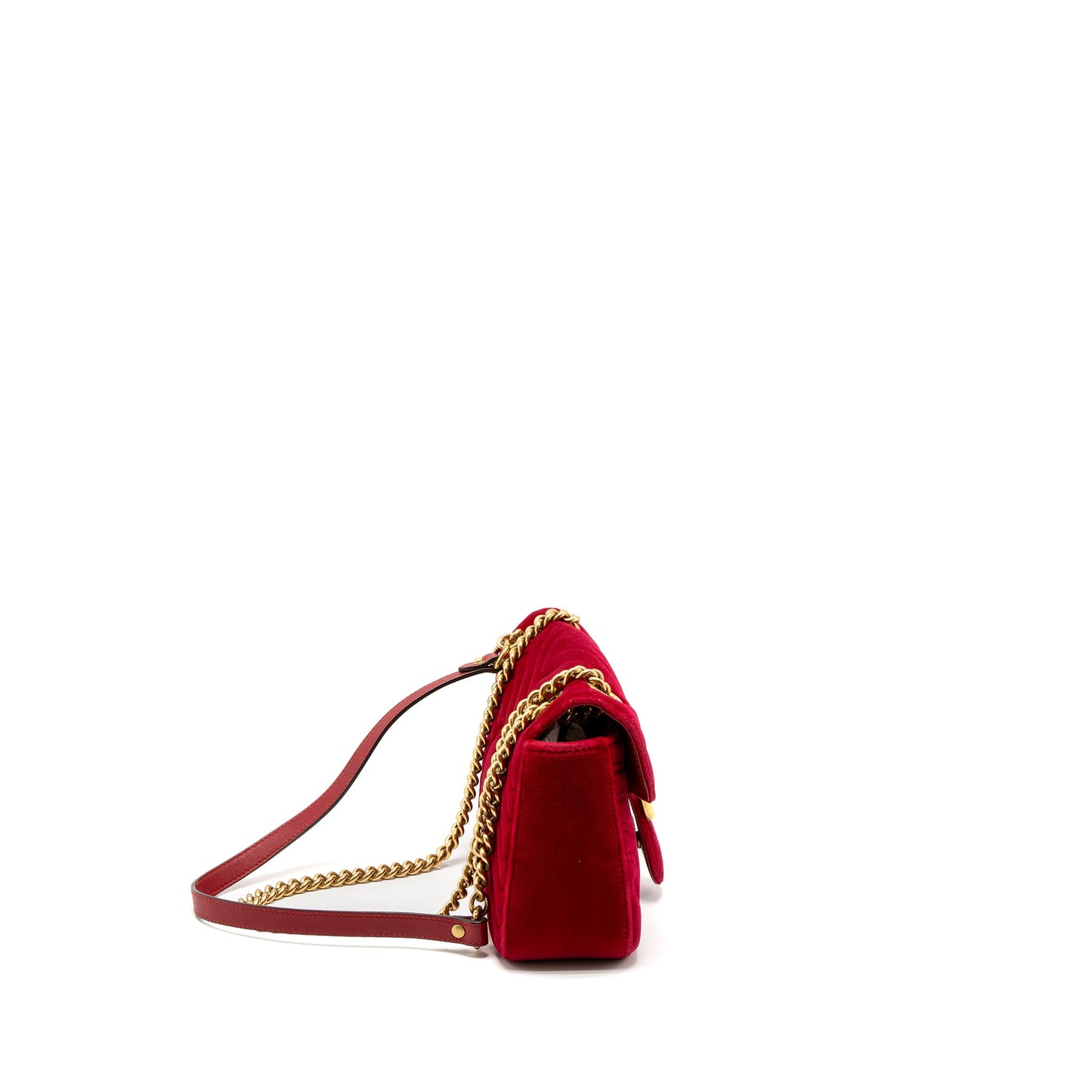 Gucci Small Marmont Purse Velvet Red Brushed