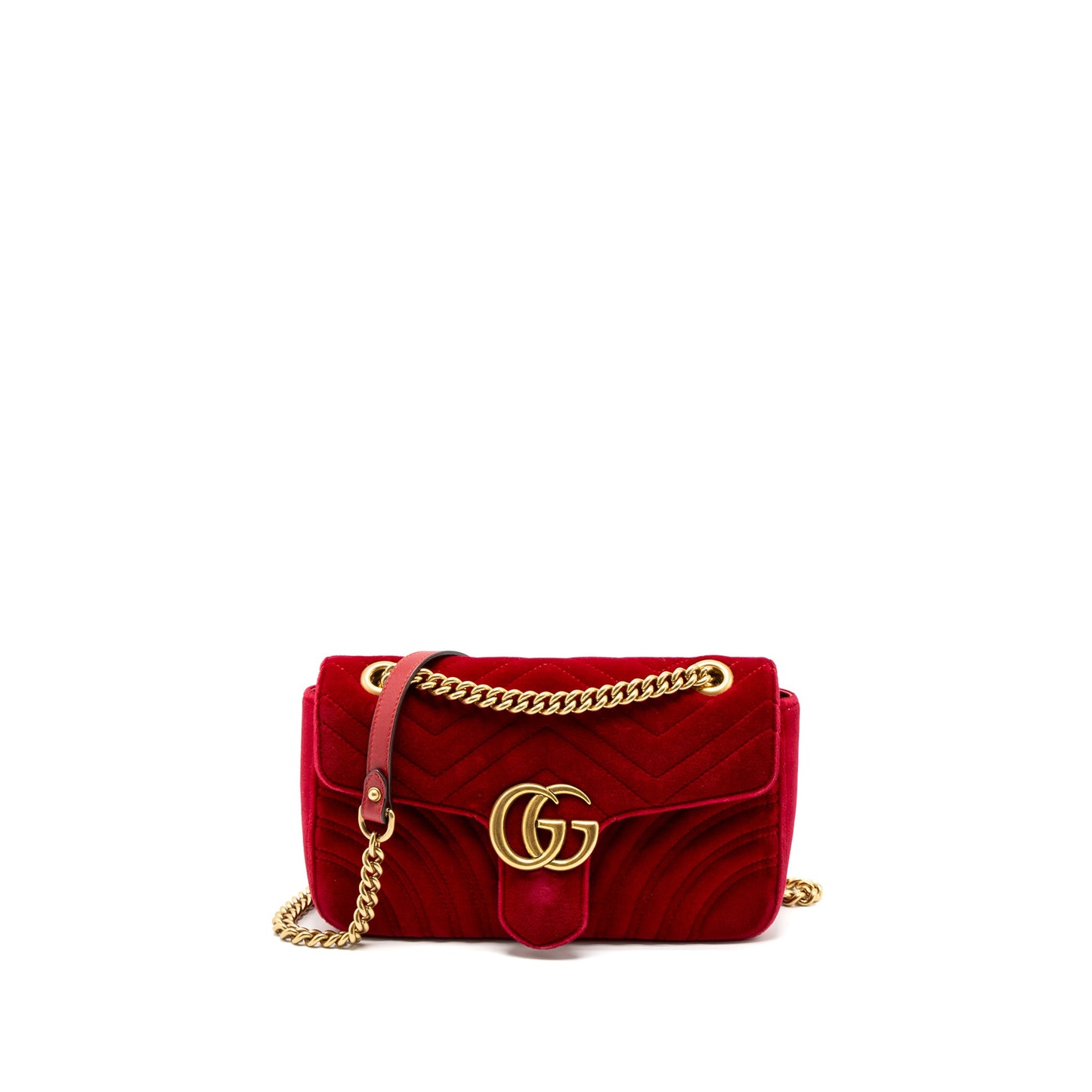 Gucci Small Marmont Purse Velvet Red Brushed