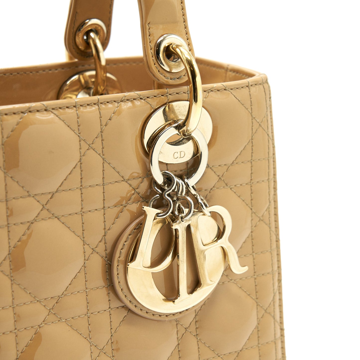 Christian Dior Medium Lady Dior Patent Leather Beige GHW