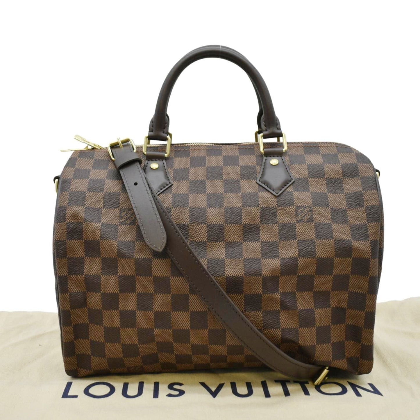 LOUIS VUITTON Speedy 30 Bandouliere Damier Ebene Satchel Bag Brown