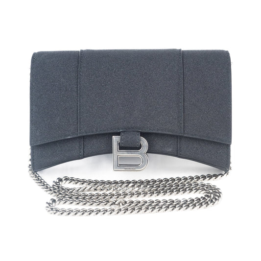 Balenciaga Wallet with Chain in Black Glitter Material
