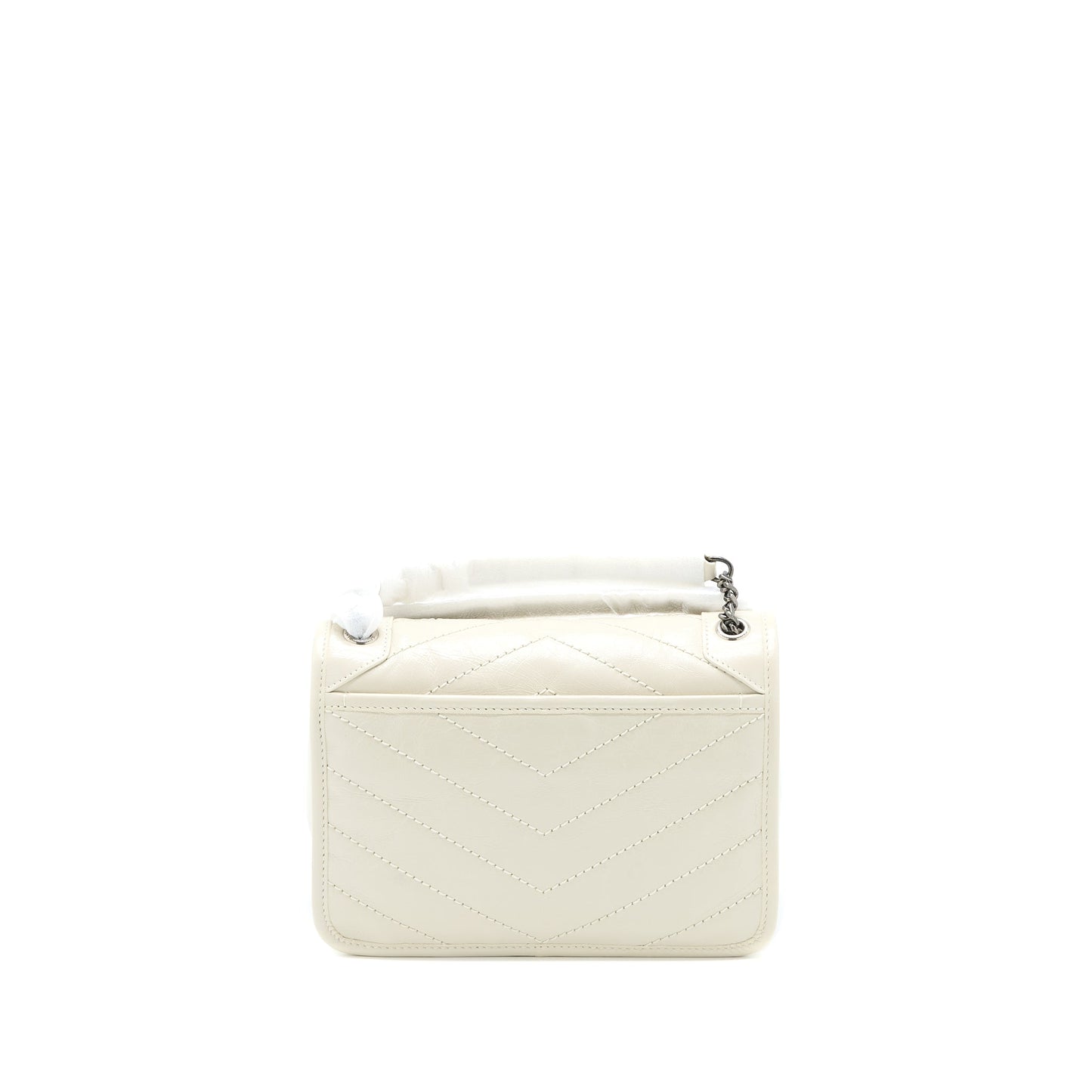Saint Laurent Niki Baby Chain Purse in Crinkled Calfskin Blanc