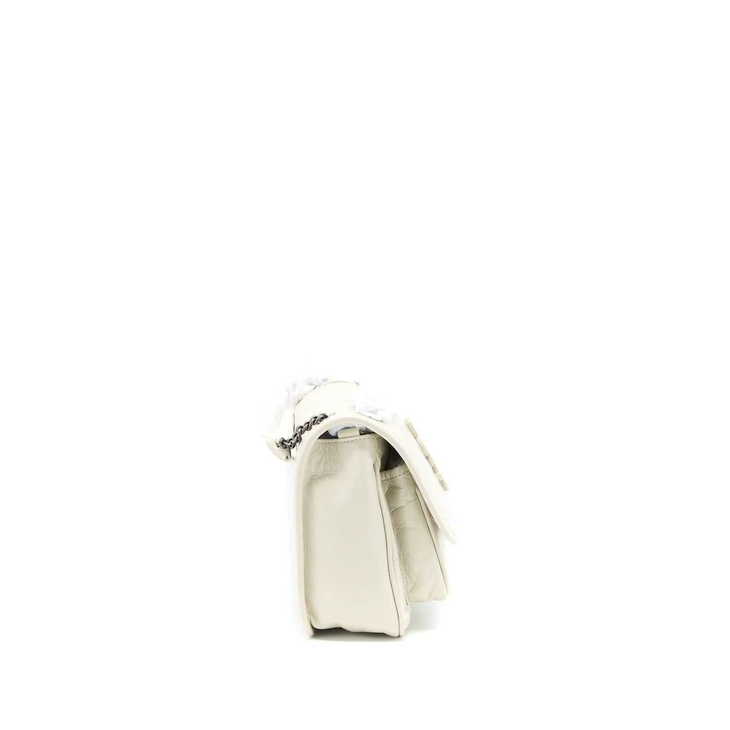Saint Laurent Niki Baby Chain Purse in Crinkled Calfskin Blanc