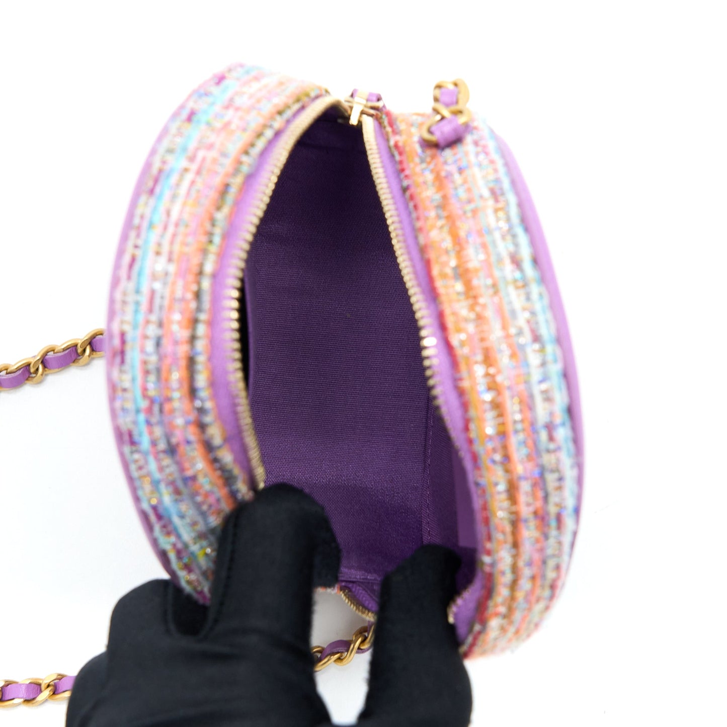 Chanel Round Clutch with Chain Lambskin/Tweed Multicolour GHW