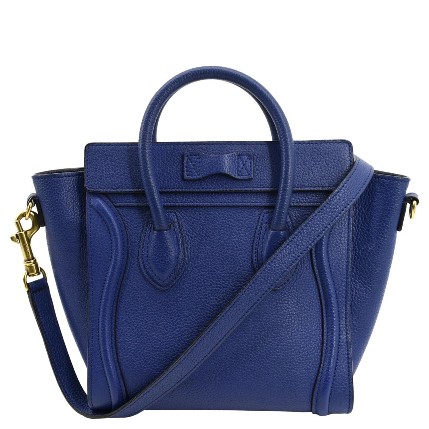 CELINE Nano Luggage Drummed Leather Tote Crossbody Bag Blue