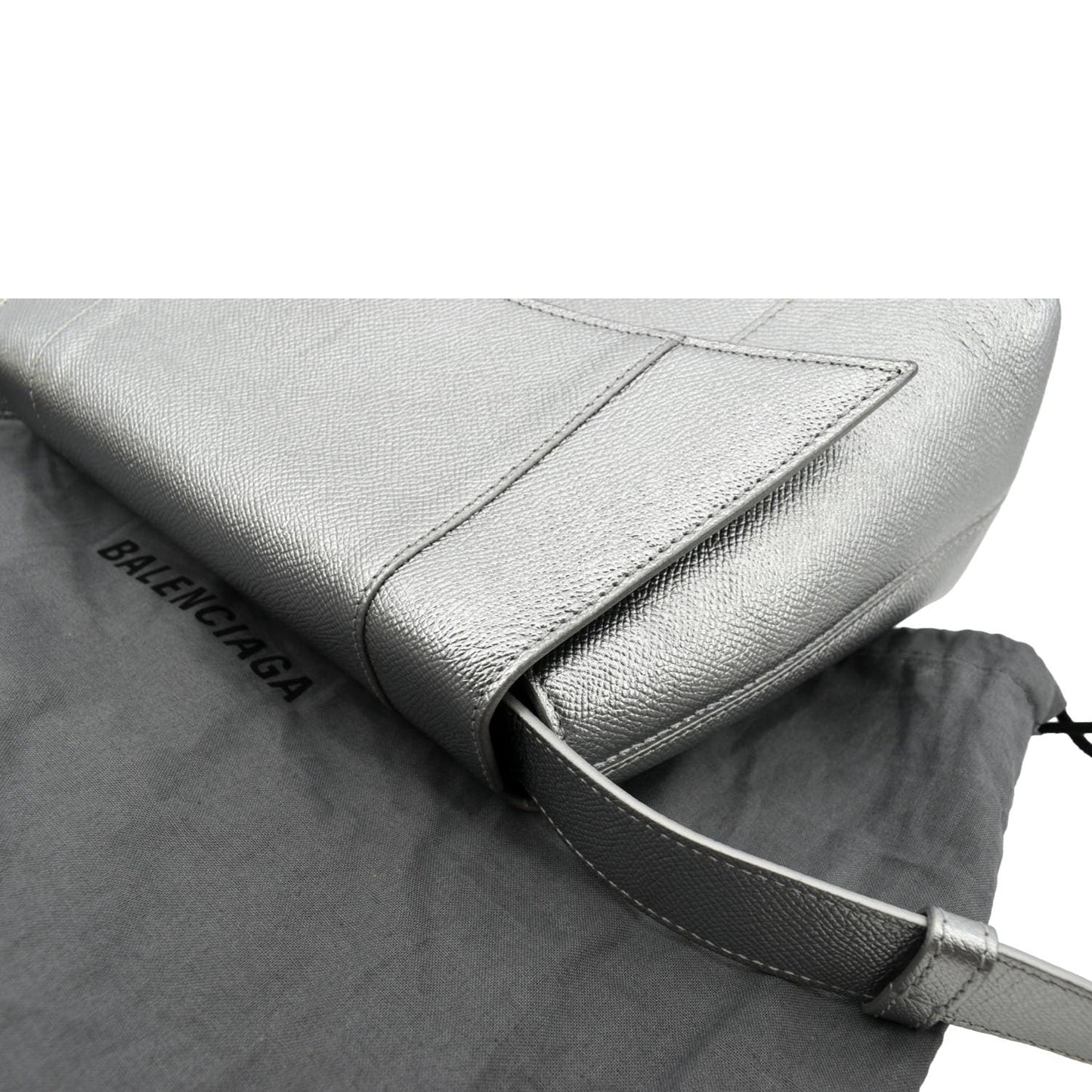 BALENCIAGA Treize Leather Shoulder Bag Metallic Silver