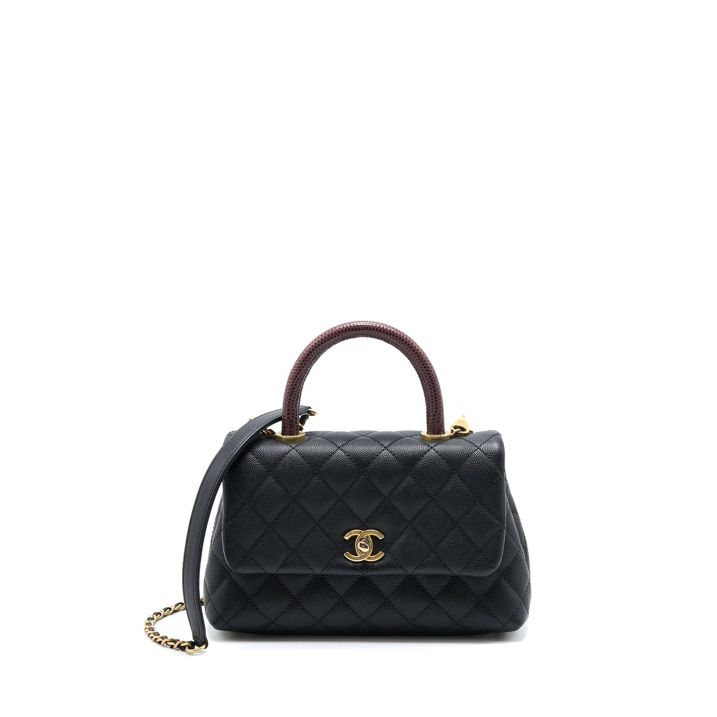 Chanel Small Coco Handle Caviar With Lizard Handle Black GHW