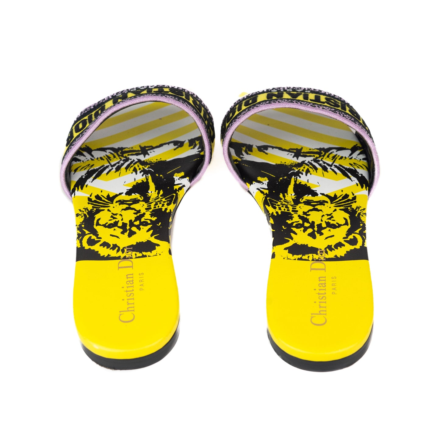 Dior Bright Yellow and Pink D-Jungle Pop Cotton Embroidery Slides