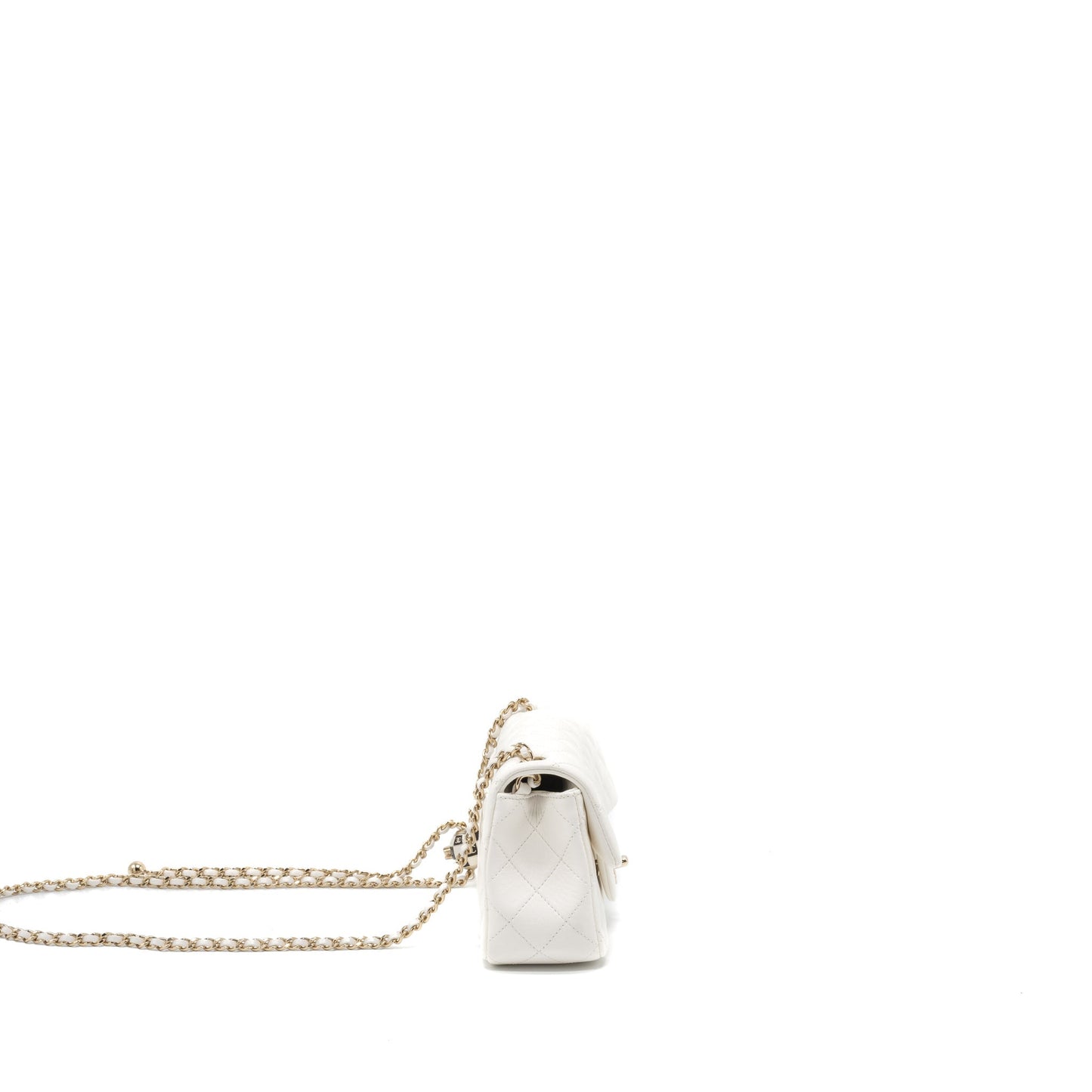 Chanel 23C Pearl Crush Mini Rectangular Flap Bag Lambskin White LGHW (Microchip)