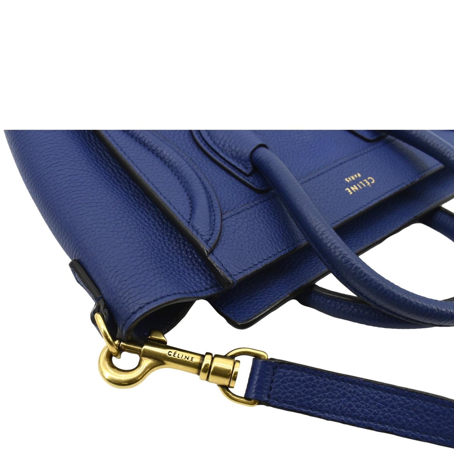 CELINE Nano Luggage Drummed Leather Tote Crossbody Bag Blue