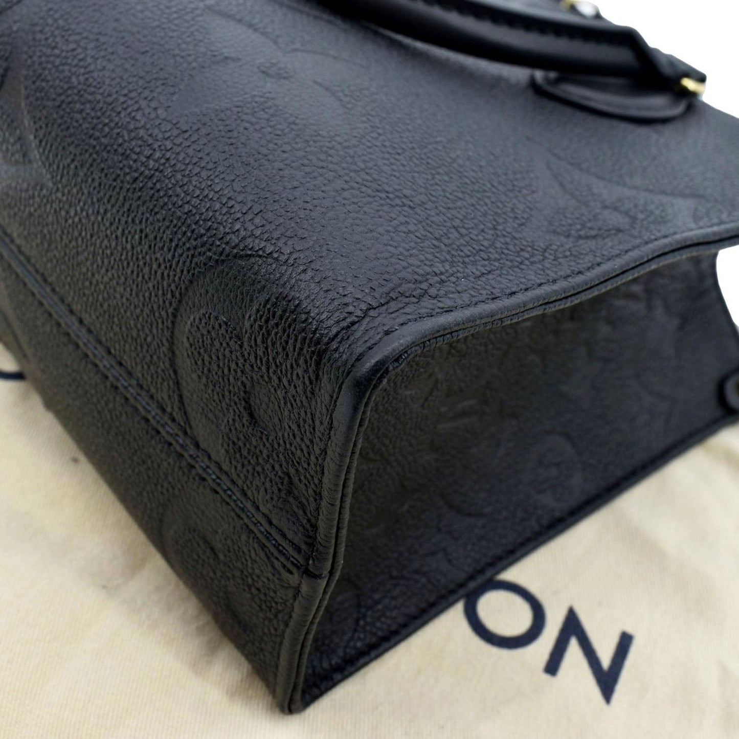 LOUIS VUITTON Onthego PM Monogram Empreinte Tote Shoulder Bag Black