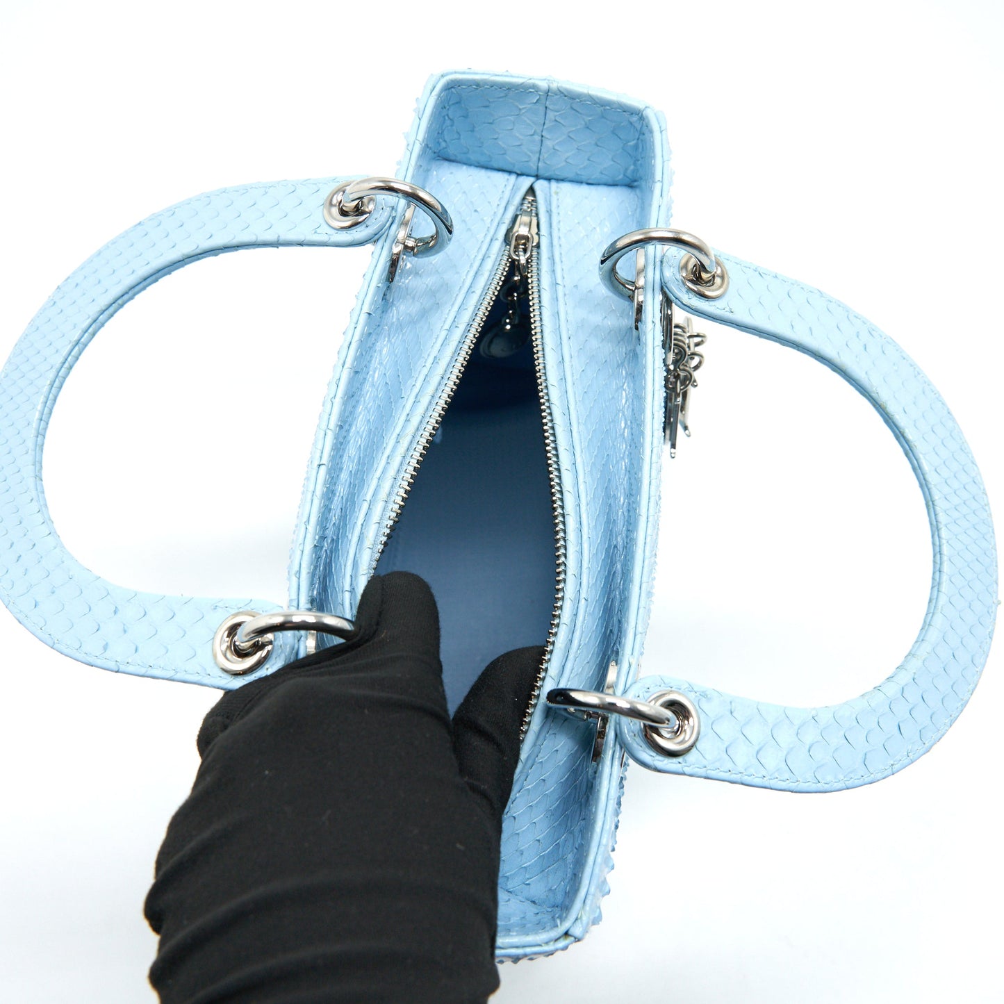 CHRISTIAN DIOR PYTHON MEDIUM LADY DIOR BAG SKYBLUE SHW WITH SMALL SCARF