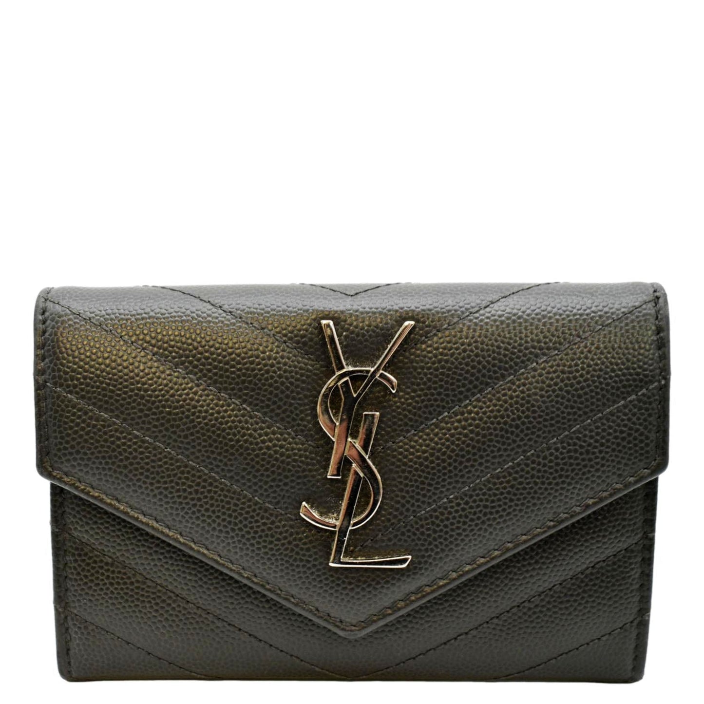YVES SAINT LAURENT Flap Grain De Poudre Wallet Olive Green