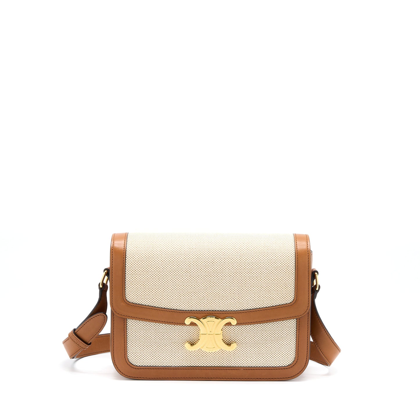 Celine Medium Triomphe Purse in Textile Natural Calfskin