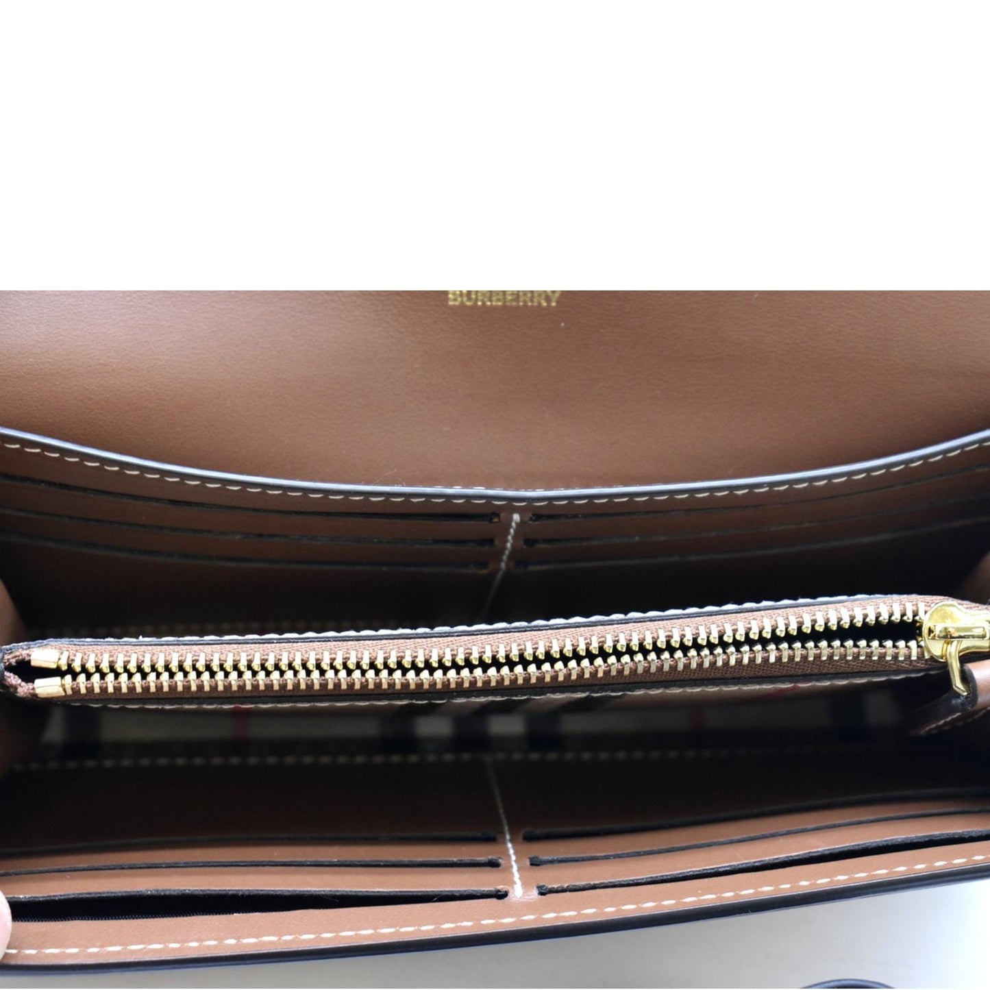 BURBERRY Continental Vintage Leather Check Wallet Brown