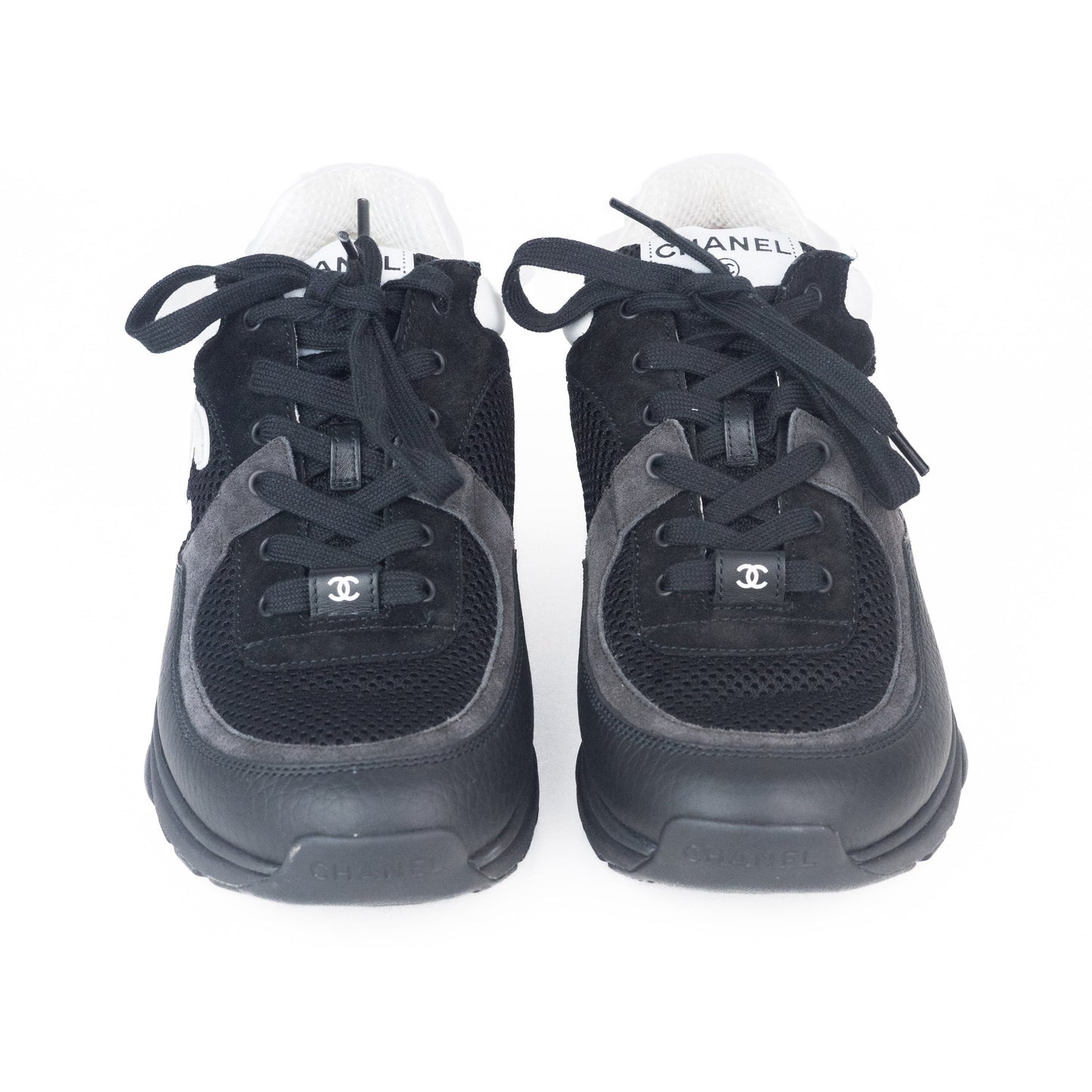 Chanel Black and White CC Logo Trainers in Suede and Calfskin