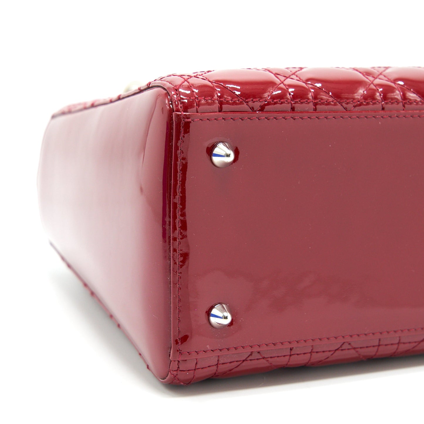 CHRISTIAN DIOR MEDIUM LADY DIOR RED PATENT LEATHER BAG SHW