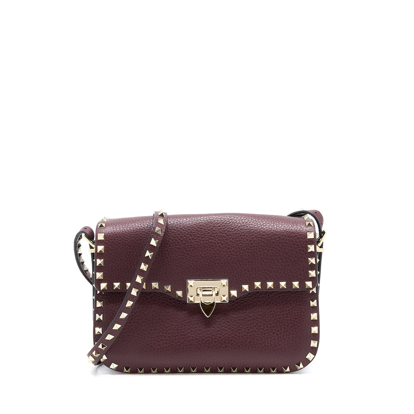 Valentino Rockstud Flap Crossbody Purse Dark Red