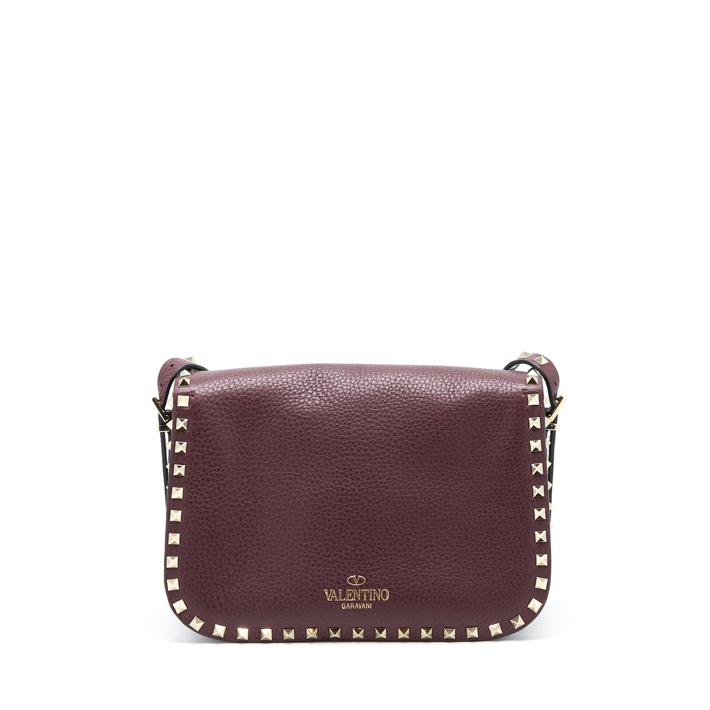 Valentino Rockstud Flap Crossbody Purse Dark Red