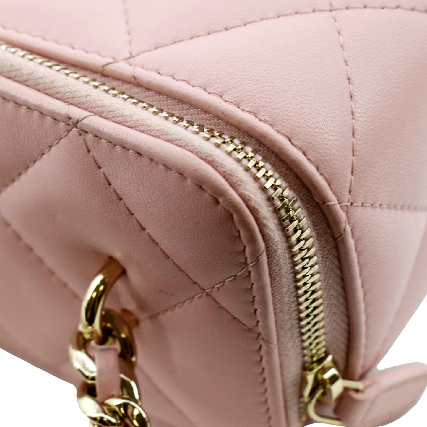 CHANEL Resin Elegant Chain Vanity Case Quilted Leather Shoulder Bag Pink