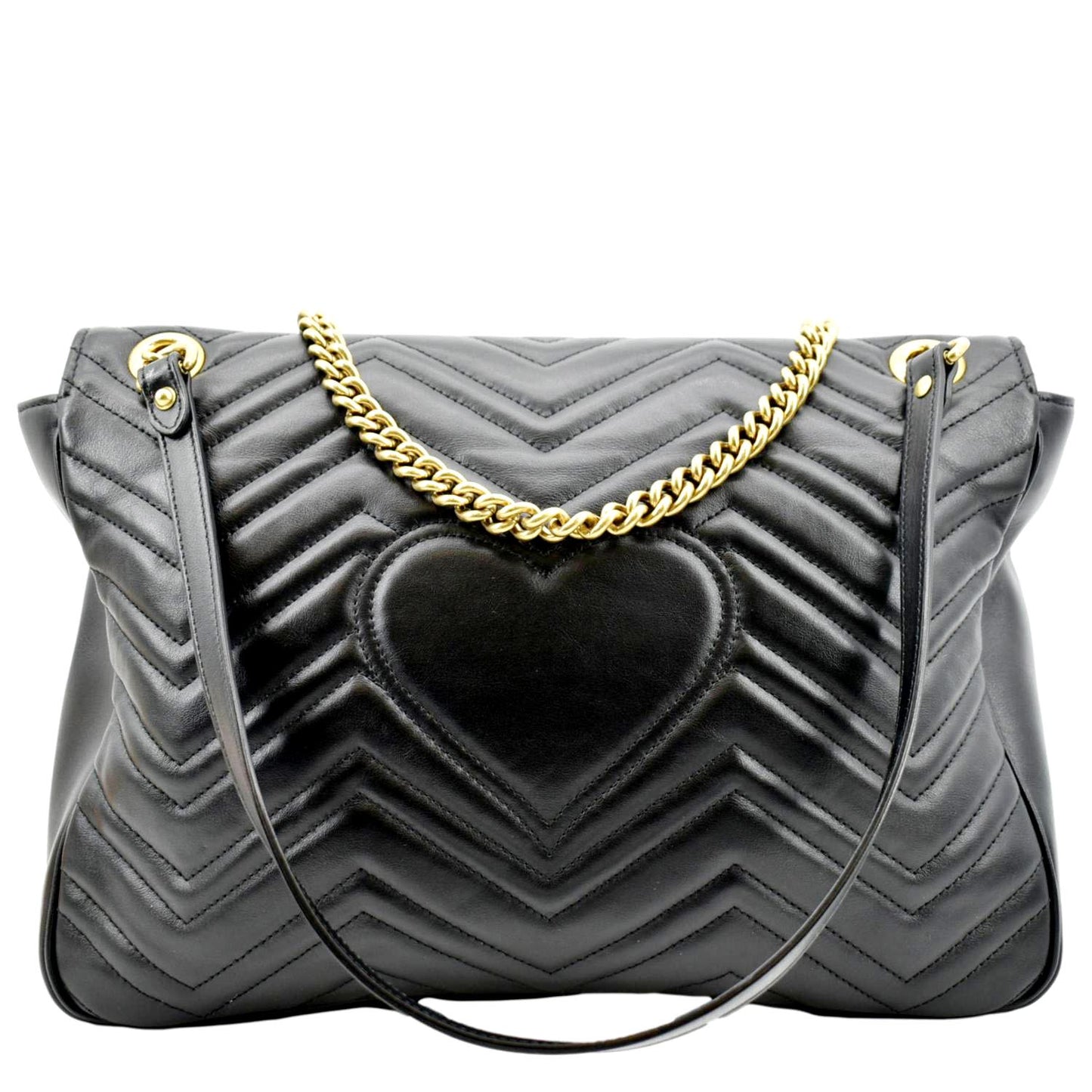 GUCCI GG Marmont Large Matelasse Leather Shoulder Bag Black 498090