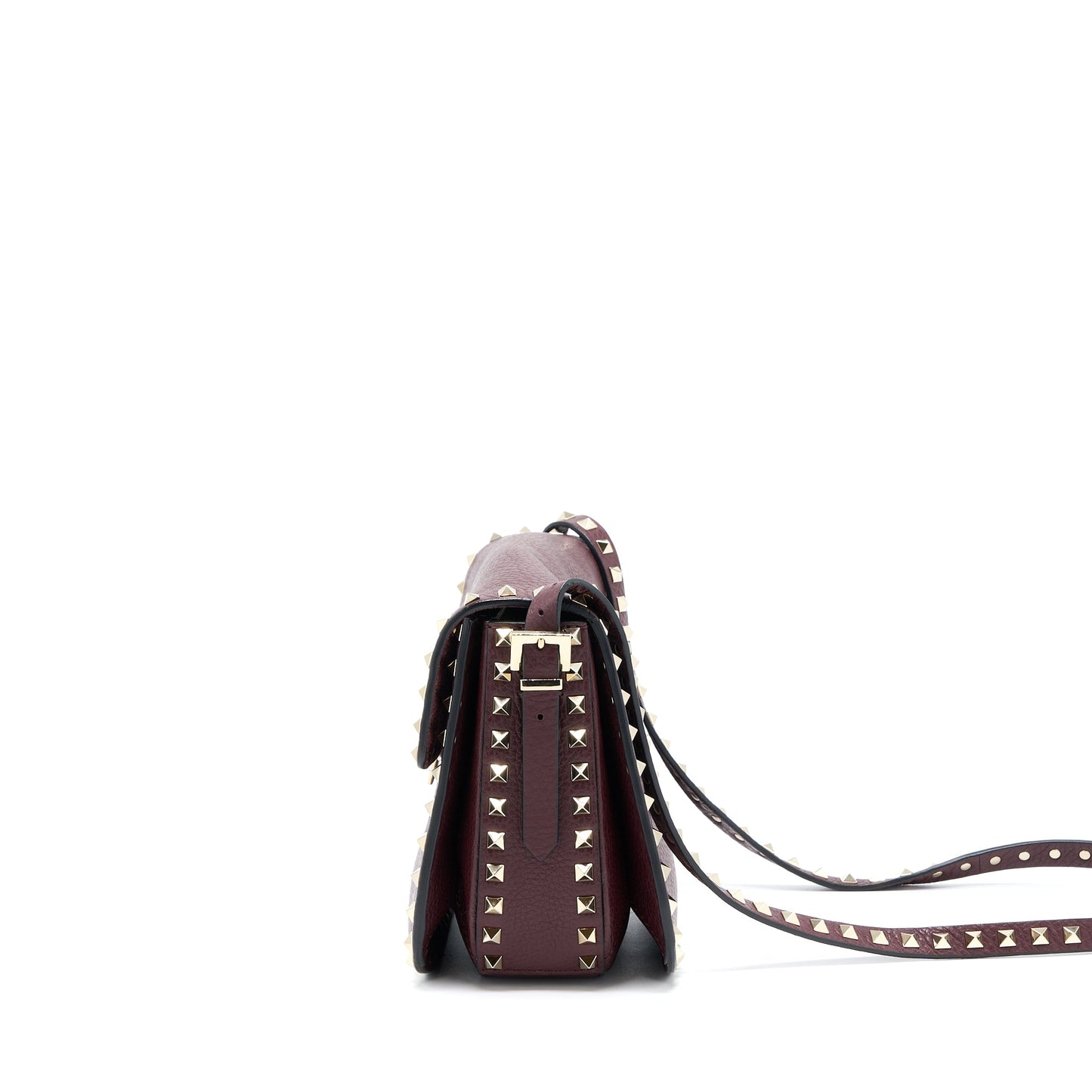 Valentino Rockstud Flap Crossbody Purse Dark Red