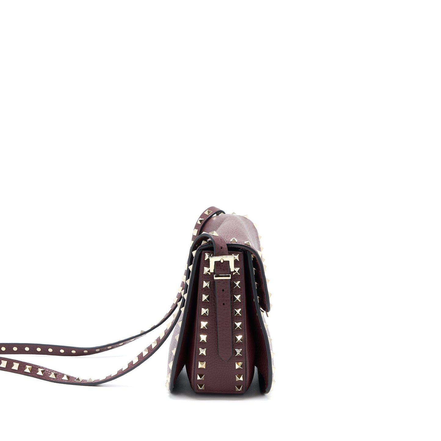 Valentino Rockstud Flap Crossbody Purse Dark Red