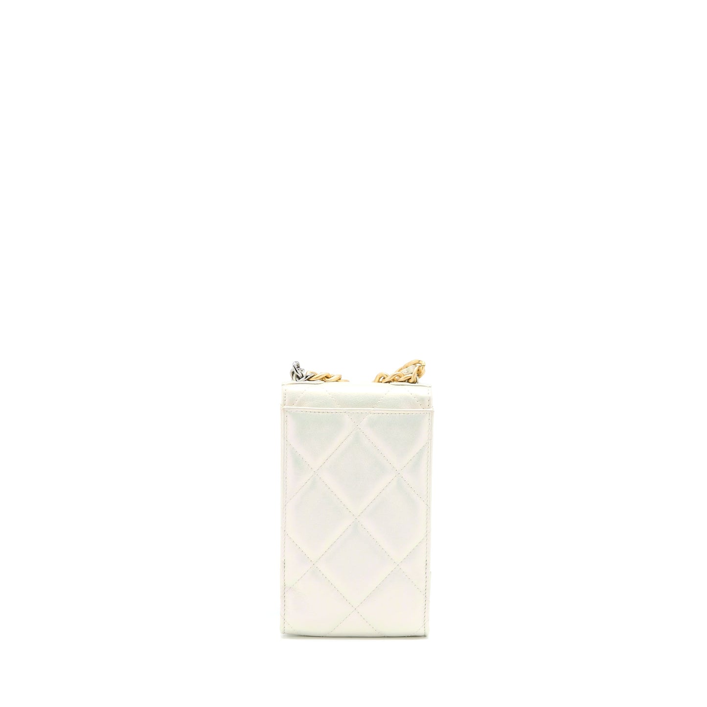 Chanel 19 Phone Pouch With Chain Iridescent White GHW
