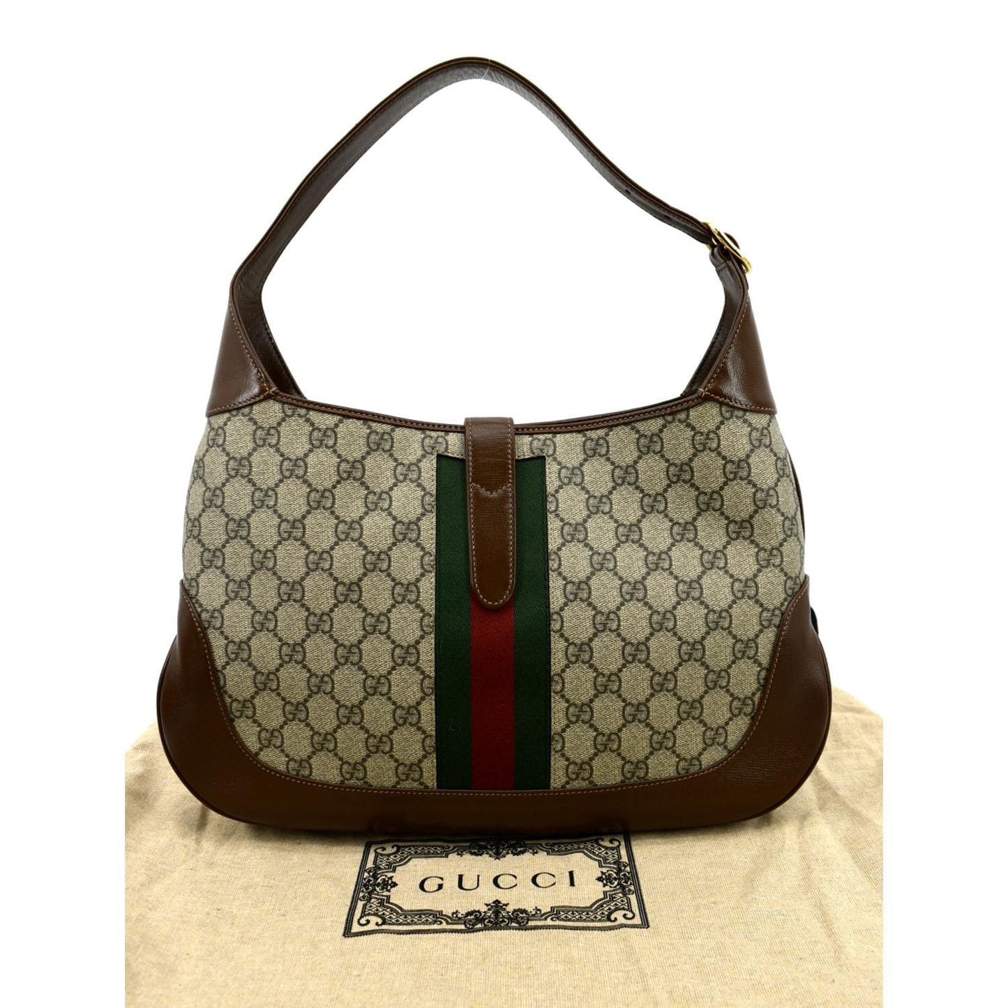 GUCCI Jackie 1961 Medium GG Monogram Canvas Crossbody Bag Beige 636710