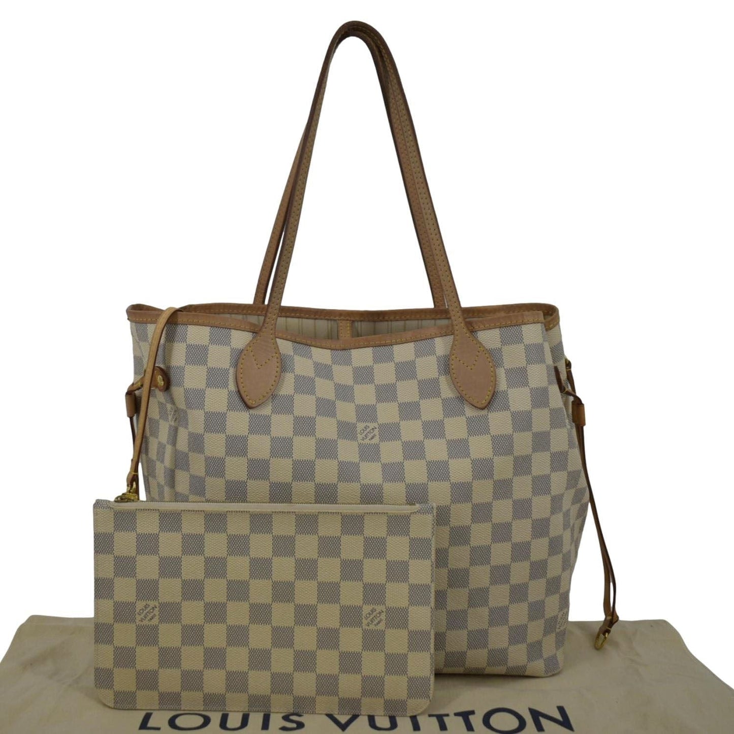 LOUIS VUITTON Neverfull MM Damier Azur Shoulder Bag White