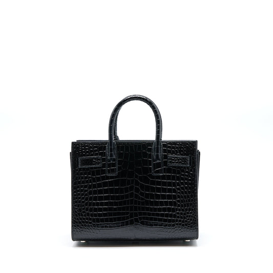 Saint Laurent/ Sac De Jour Nano Crocodile-Embossed Black