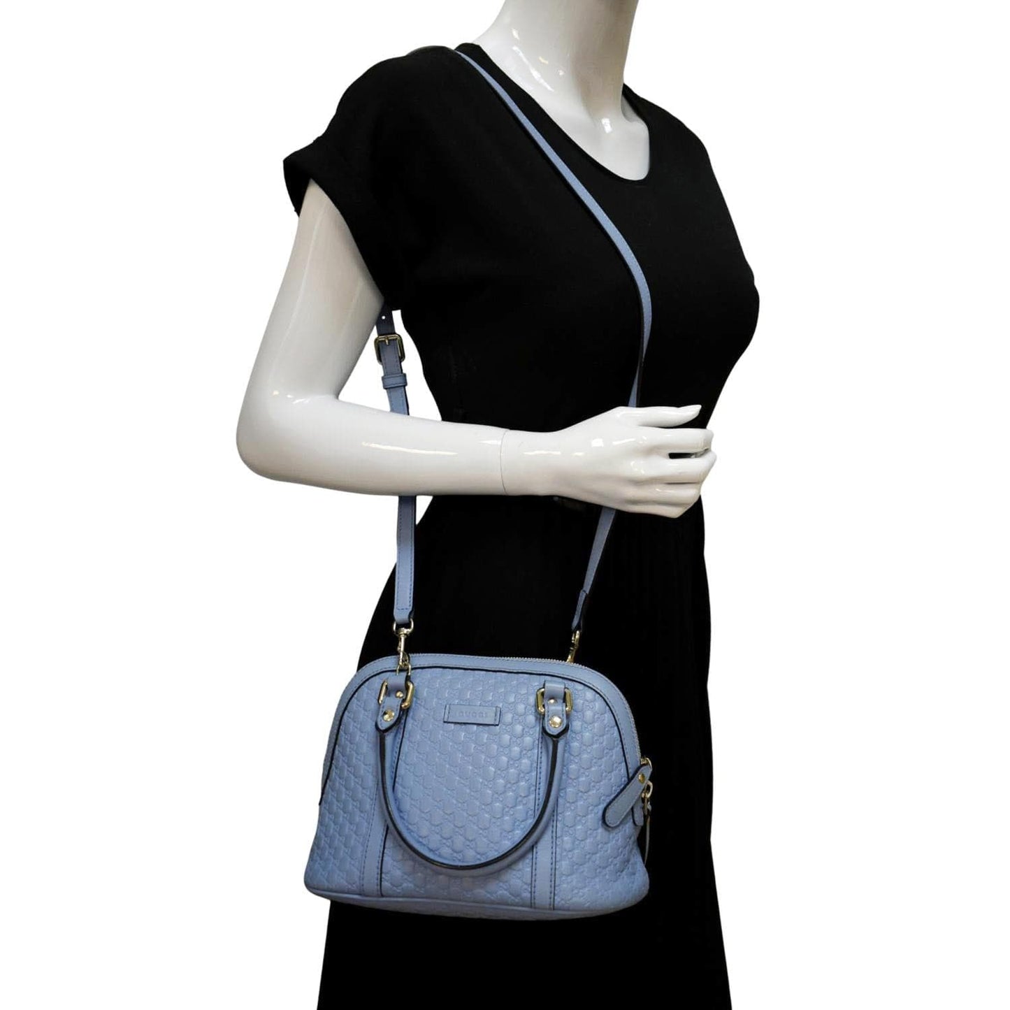 GUCCI Mini Dome Leather Crossbody Bag Mineral Blue 449654