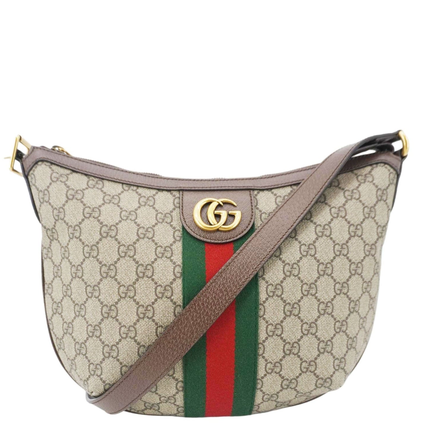 GUCCI Ophidia Web Half Moon GG Supreme Canvas Hobo Bag Beige 598125