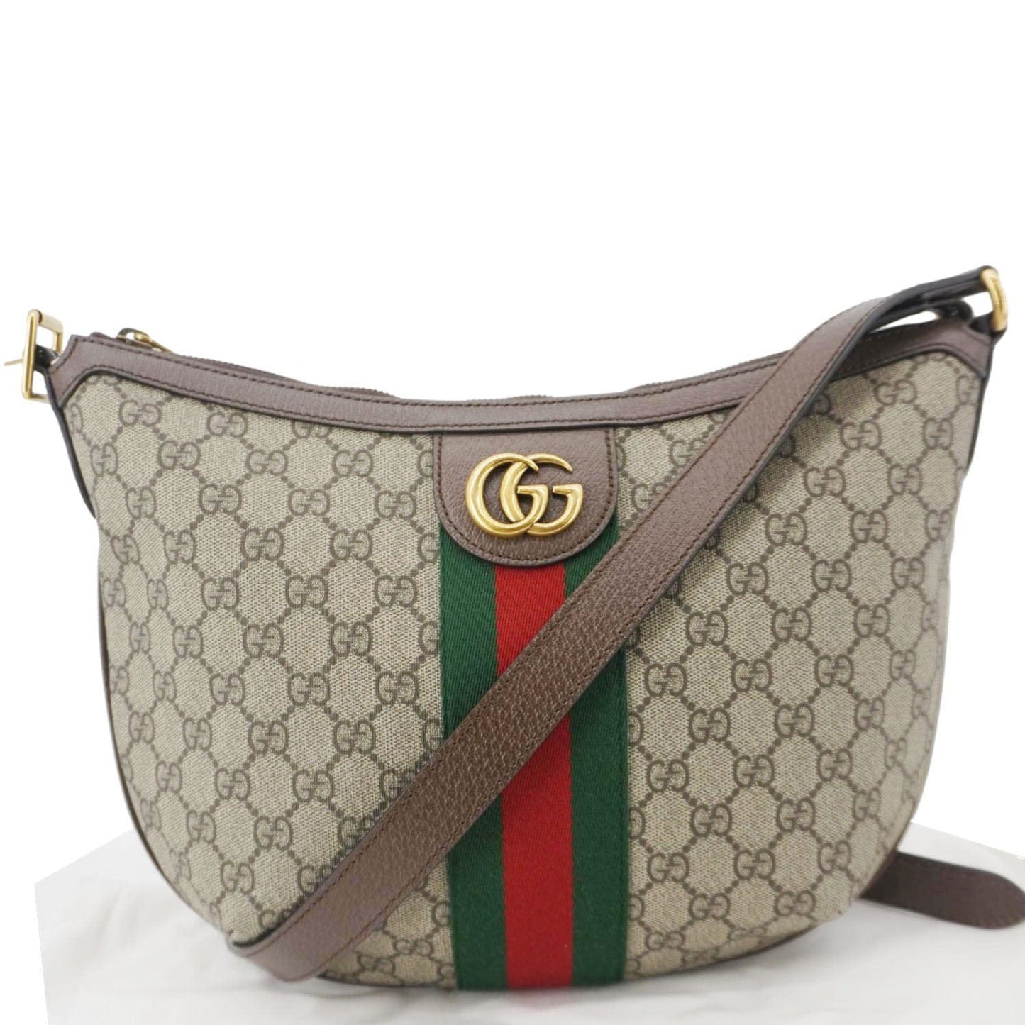 GUCCI Ophidia Web Half Moon GG Supreme Canvas Hobo Bag Beige 598125