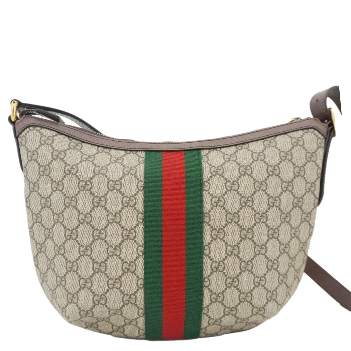 GUCCI Ophidia Web Half Moon GG Supreme Canvas Hobo Bag Beige 598125