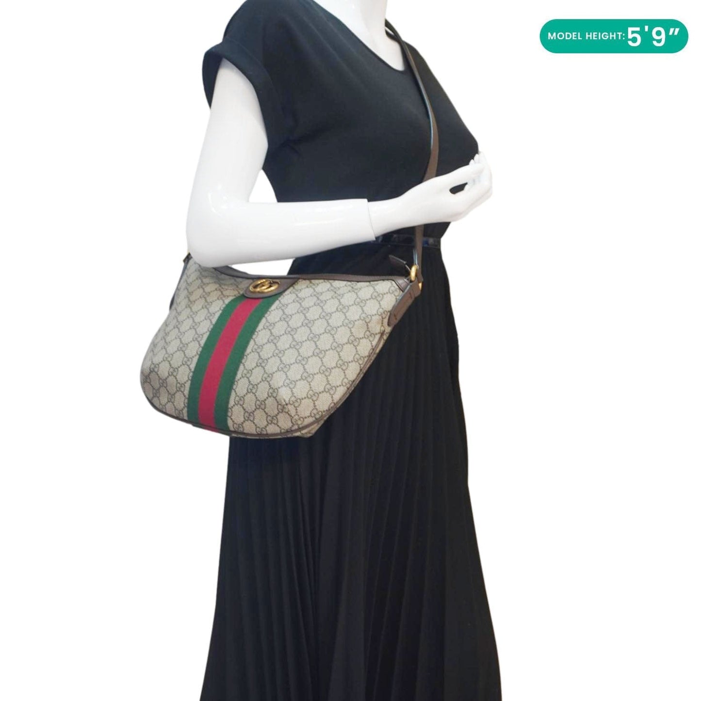 GUCCI Ophidia Web Half Moon GG Supreme Canvas Hobo Bag Beige 598125