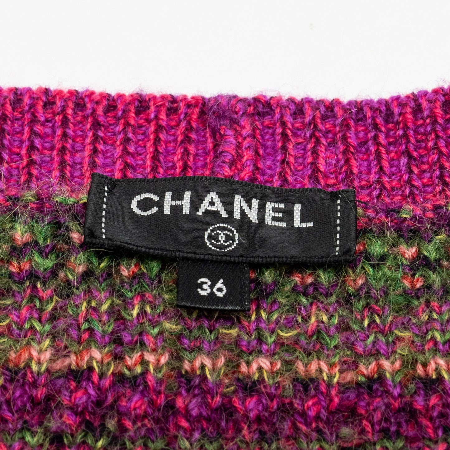 Chanel Size 36 Cropped Striped Cardigan Cashmere /Mohair Pink/Multicolour