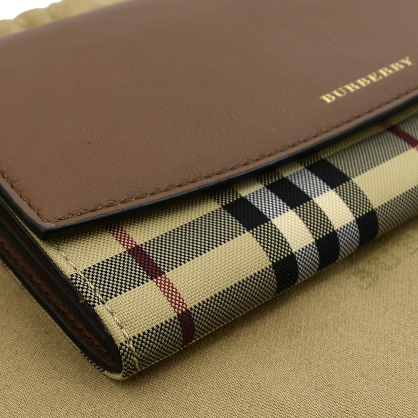 BURBERRY Henley House Check Leather Wallet On Chain Crossbody Bag Brown