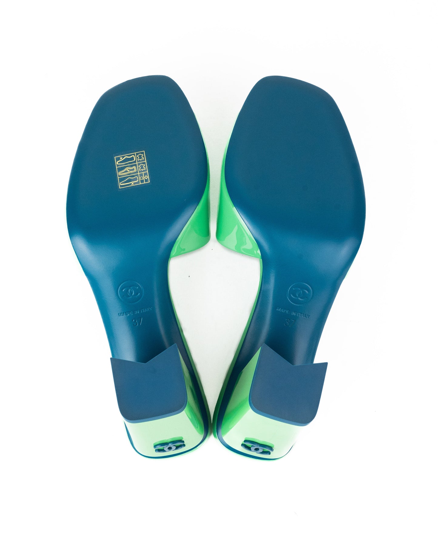 Chanel Patent Calfskin Green and Turquoise Mules