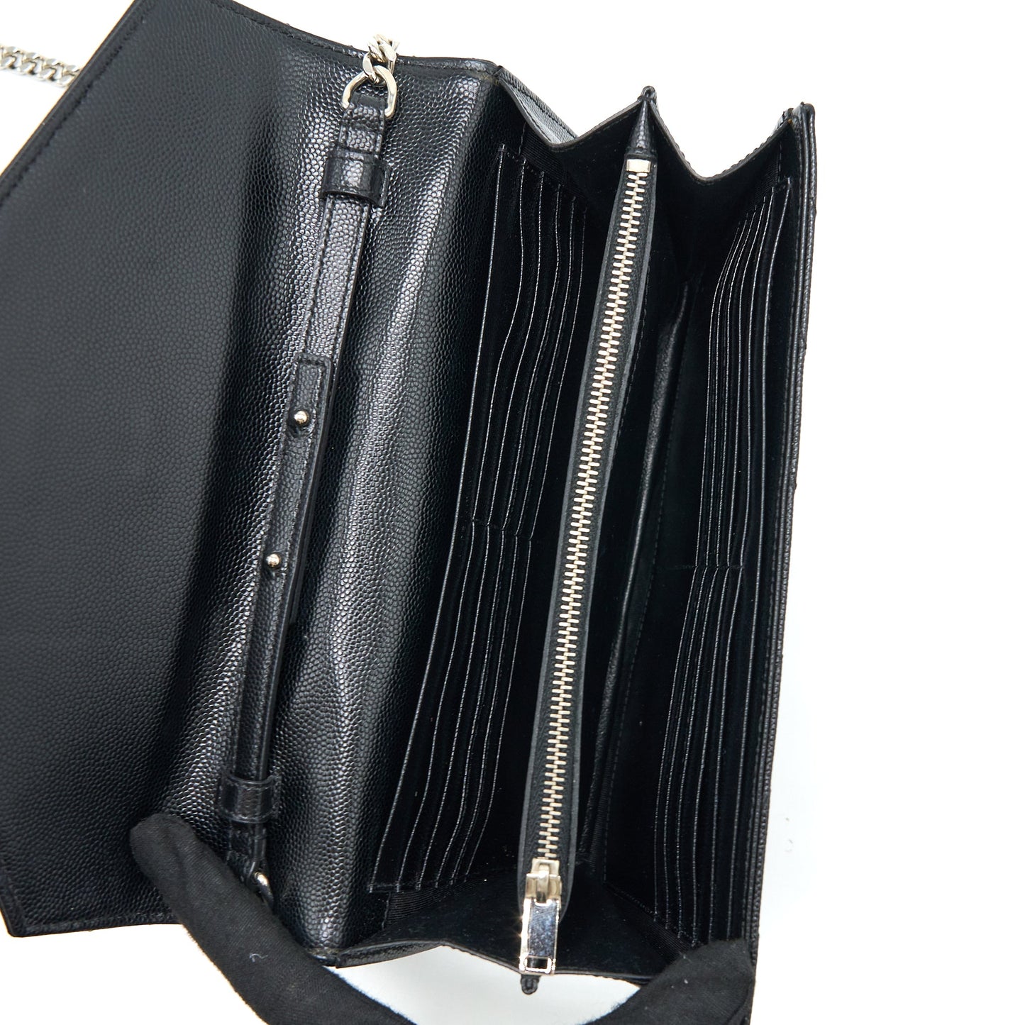 Saint Laurent Envelop Chain Wallet Grained Calfskin Black