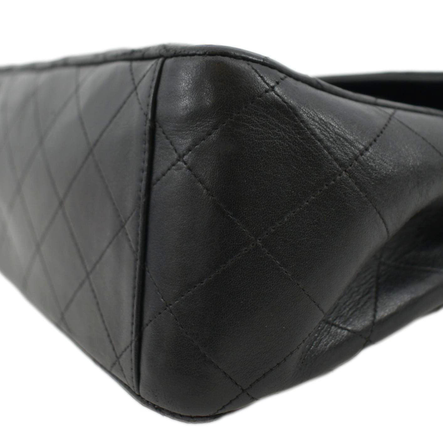 CHANEL Maxi Vintage Flap Quilted Leather Shoulder Bag Black