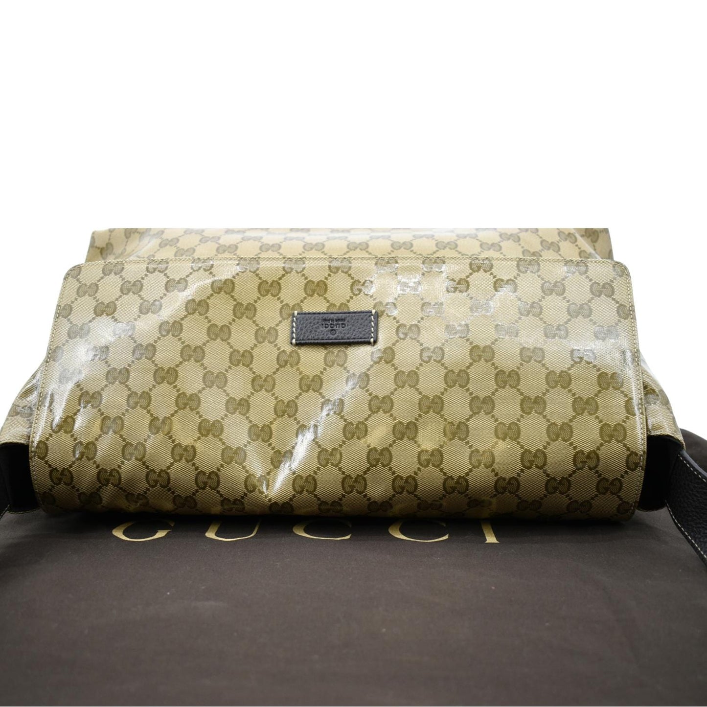 GUCCI Crystal GG Monogram Flap Coated Canvas Messenger Bag Beige 272350