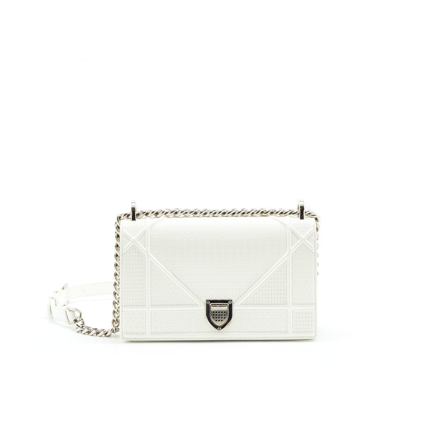 Christian Dior Small Cannage Diorama Patent Leather in White SHW