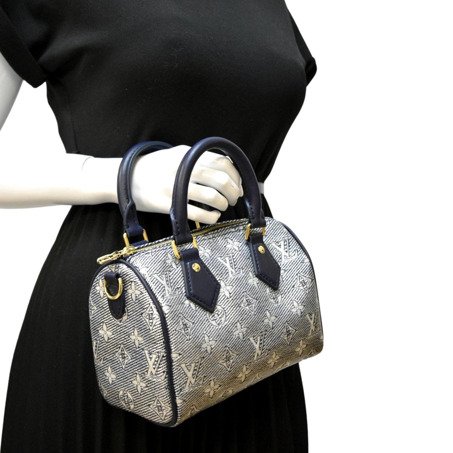 LOUIS VUITTON Speedy 20 Bandouliere Monogram Jacquard Canvas Satchel Bag Blue