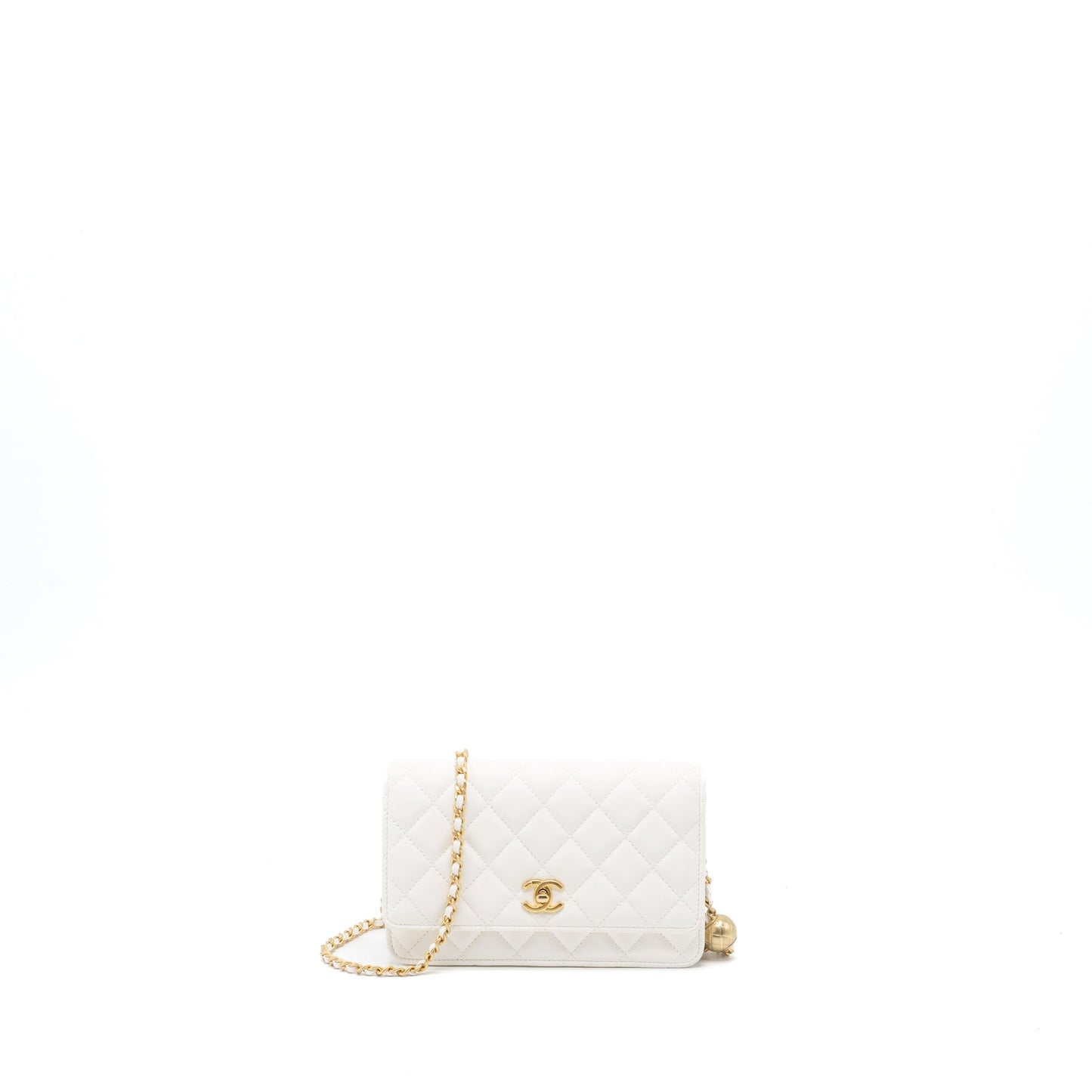 Chanel Pearl Crush Wallet on Chain Lambskin White GHW (Microchip)