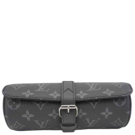 LOUIS VUITTON 3 Watch Case Monogram Eclipse Pouch Black
