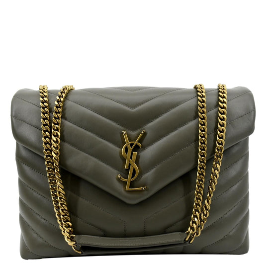 YVES SAINT LAURENT Medium Loulou Matelasse Leather Chain Shoulder Bag Neutral Grey