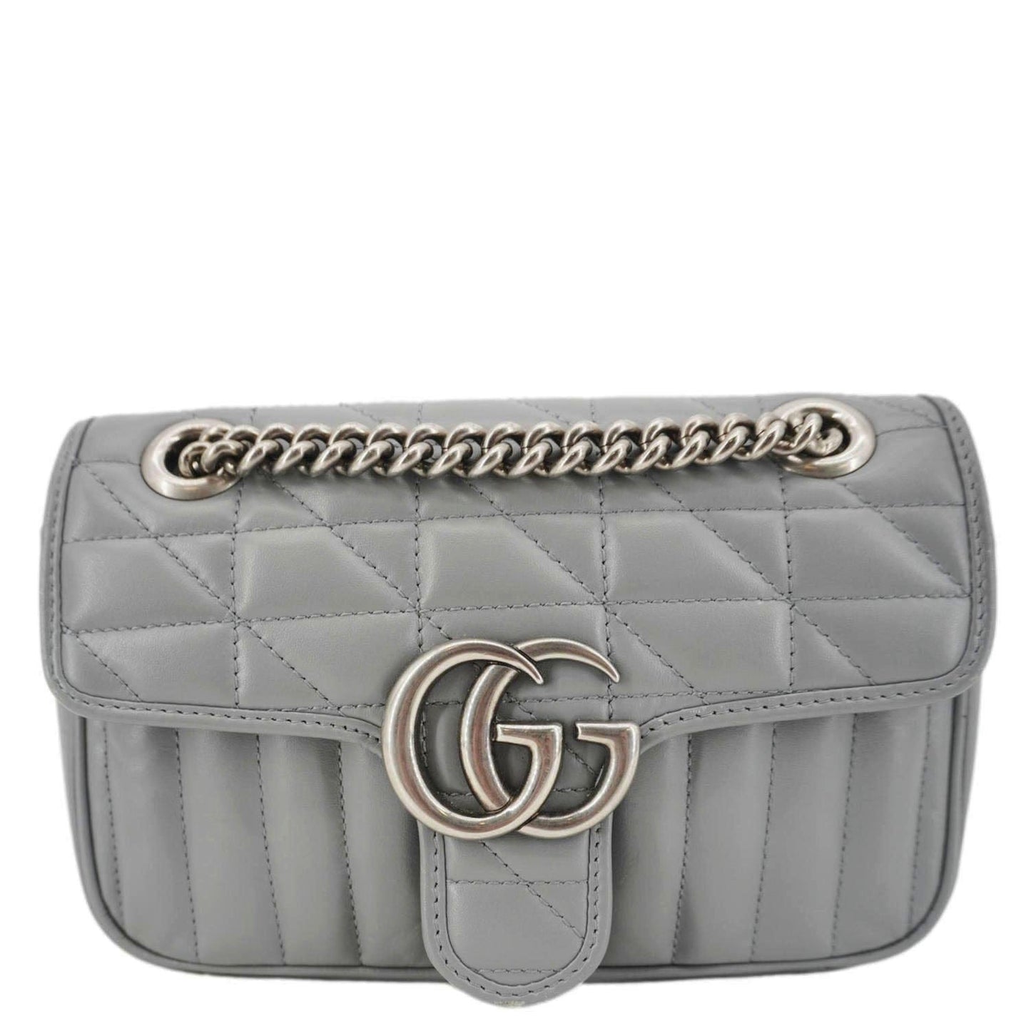 GUCCI GG Marmont Mini Matelasse Chevron Leather Shoulder Bag Gray 446744