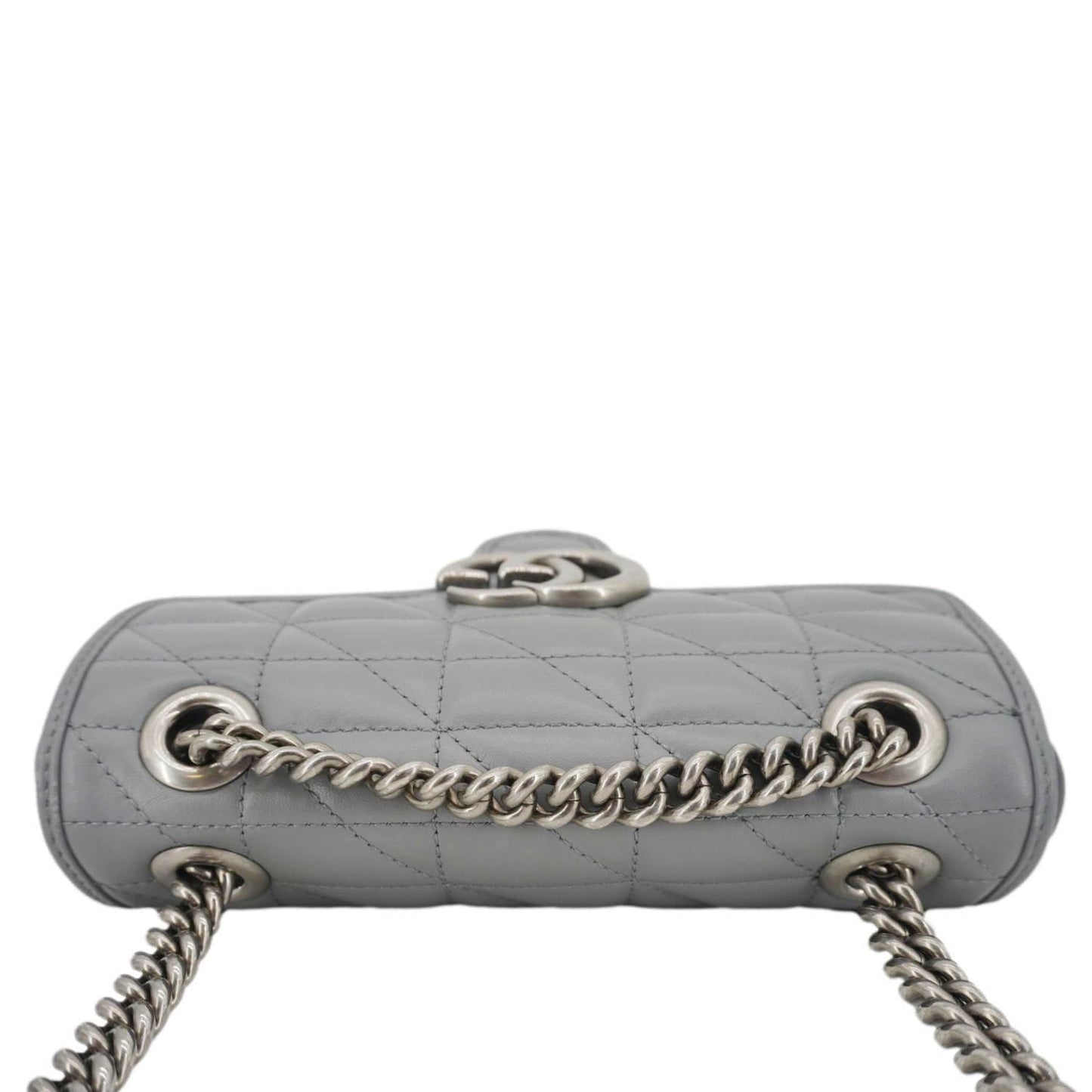 GUCCI GG Marmont Mini Matelasse Chevron Leather Shoulder Bag Gray 446744